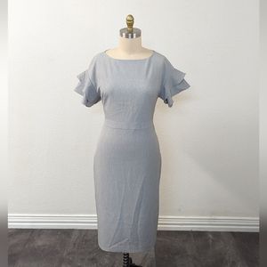 NEW Banana Republic Boatneck Ruffle Sleeve Sheath Stretch Dress Gray 10 Business